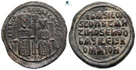 Basil I the Macedonian, with Constantine AD 867-886. Constantinople. Follis Æ