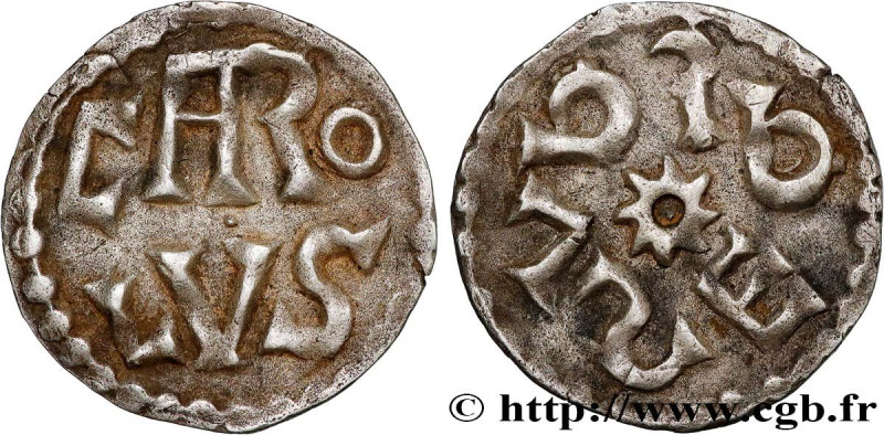 CHARLEMAGNE
Type : Denier 
Date : 768-781 
Date : n.d. 
Mint name / Town : Melle...