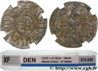 LOUIS THE PIOUS
Type : Denier 
Date : c. 819/822-830 
Date : n.d. 
Mint name / Town : Milan 
Metal : silver 
Diameter : 20,5  mm
Orientation dies : 8 ...