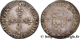 HENRY III
Type : Huitième d'écu, croix de face 
Date : 1587 
Mint name / Town : Saint-Lô 
Quantity minted : 198223 
Metal : silver 
Millesimal finenes...