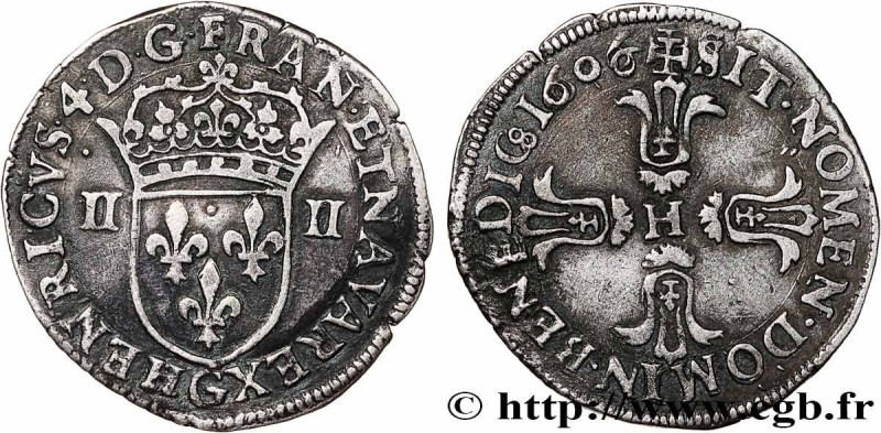 HENRY IV
Type : Quart d'écu, écu de face, 3e type 
Date : 1606 
Mint name / Town...