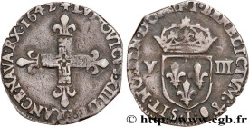 LOUIS XIII
Type : Huitième d'écu, 1er type 
Date : 1642 
Mint name / Town : Bayonne 
Quantity minted : 3593 
Metal : silver 
Millesimal fineness : 917...