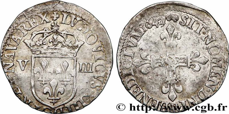 LOUIS XIII
Type : Huitième d'écu, 1er type 
Date : 1642 
Mint name / Town : Arra...