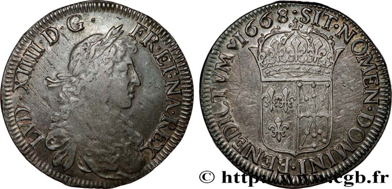 LOUIS XIV "THE SUN KING"
Type : Écu au buste juvénile de Navarre, 2e type 
Date ...