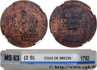 REVOLUTION COINAGE / CONFIANCE (MONNAIES DE…)
Type : Essai de Brézin au Caducée 
Date : 1792 
Metal : bronze 
Diameter : 34,65  mm
Orientation dies : ...