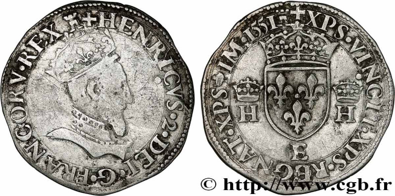 HENRY II
Type : Demi-teston à la tête couronnée 
Date : 1551 
Mint name / Town :...