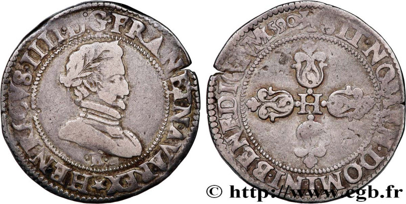 HENRY IV
Type : Demi-franc, 1er type de Tours 
Date : 1590 
Mint name / Town : T...