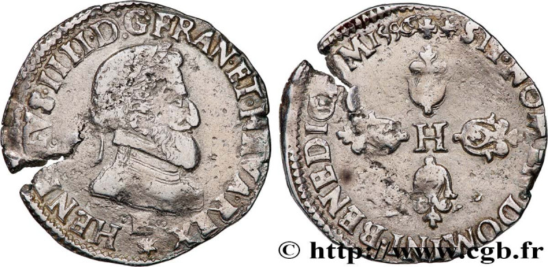 HENRY IV
Type : Demi-franc, 2e type de Tours 
Date : 1596 
Mint name / Town : To...