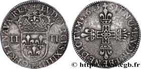 LOUIS XIII
Type : Quart d'écu, 1er type 
Date : 1643 
Mint name / Town : Tours 
Metal : silver 
Millesimal fineness : 917  ‰
Diameter : 28  mm
Orienta...