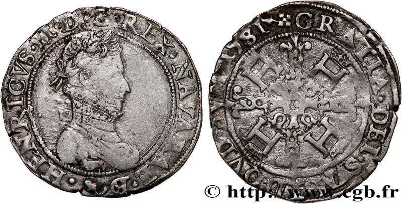 NAVARRE-BEARN - HENRY III
Type : Demi-franc 
Date : 1581 
Mint name / Town : Mor...