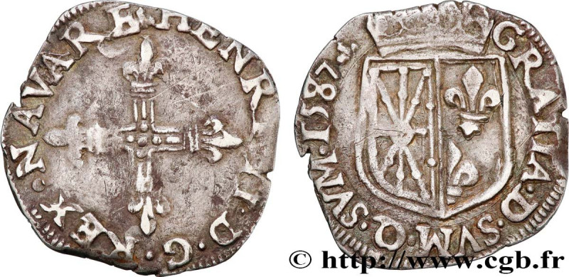 NAVARRE-BEARN - HENRY III
Type : Huitième d'écu de Navarre 
Date : 1587 
Mint na...