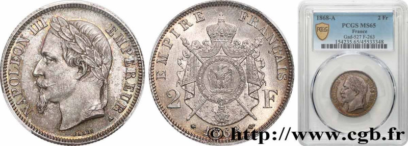 SECOND EMPIRE
Type : 2 francs Napoléon III, tête laurée 
Date : 1868 
Mint name ...