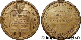 DIRECTOIRE
Type : Médaille des juges, Tribunaux civil et criminel 
Date : n.d. 
Metal : gilt bronze 
Diameter : 46,5  mm
Weight : 36,55  g.
Edge : lis...