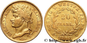 GERMANY - KINGDOM OF WESTPHALIA - JÉRÔME NAPOLÉON
Type : 20 Franken 
Date : 1808 
Mint name / Town : Cassel 
Quantity minted : 13450 
Metal : gold 
Mi...