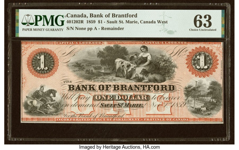 Canada Sault St. Marie, CW- Bank of Brantford $1 1.11.1859 Ch.# 40-12-02R Remain...