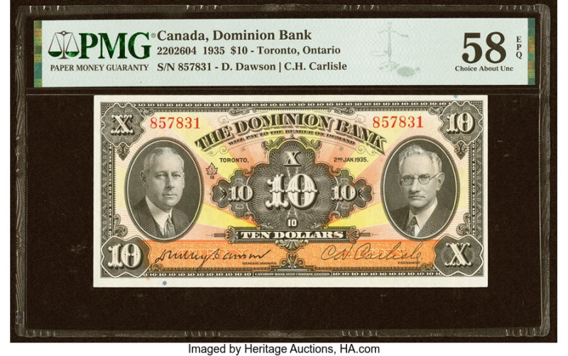 Canada Toronto, ON- Dominion Bank $10 2.1.1935 Ch.# 220-26-04 PMG Choice About U...