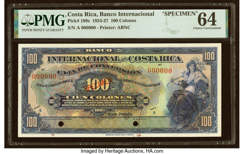 Costa Rica Banco Internacional de Costa Rica 100 Colones 1924-27 Pick 189s Speci...