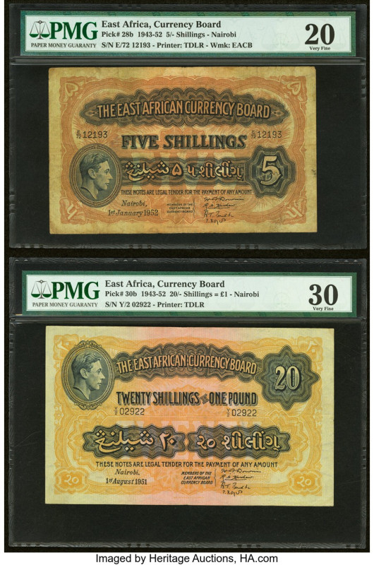 East Africa East African Currency Board 5; 20 Shillings 1.1.1952; 1.8.1951 Pick ...