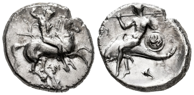 Calabria. Tarentum. Nomos. 302-290 BC. Struck under the magistrates Dai... and P...