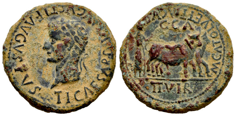 Caesaraugusta. Time of Tiberius. Unit. 14-36 AD. Zaragoza. (Abh-359). Anv.: TI. ...
