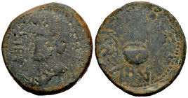 Gades-Gadir. Augustus period. Sestertius. 27 BC - 14 AD. Cadiz. (Abh-1369). Anv.: Head of young Tiberius left, NERO before. Rev.: Simpulum, (TI). CLAV...