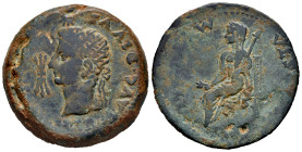Italica. Time of Tiberius. Dupondius. 14 - 36 AD. Santiponce (Sevilla). (Abh-1591). (Acip-3334). Anv.: (PERM). AVG. (DIVVS. AVGVSTVS. PA)TER. Radiate ...