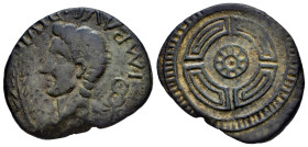 Luco Augusti. Augustus period. Unit. 27BC - 14 AD. Lugo. (Abh-1703). (Acip-3302). Anv.: IMP. AVG. DIVI. F around bare head of Augustus left, caduceus ...