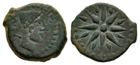 Malaka. Sextans. 200-20 BC. Malaga. (Abh-1744). (Acip-798). Anv.: Head of Vulcan right, punic legend behind. Rev.: Eight-rayed star with intercalation...