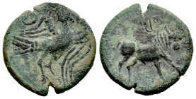 Obulco. Half unit. 220-20 BC. Porcuna (Jaén). (Abh-1849). (Acip-2241). Anv.: Eagle right, crescent above. Rev.: Bull right, legend OBVLCO from right t...