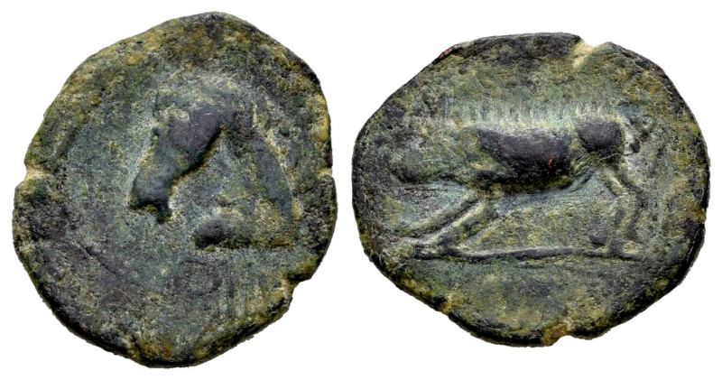 Obulco. Cuadrante. 220-20 BC. Porcuna (Jaén). (Abh-1854). Anv.: Horse’s head lef...