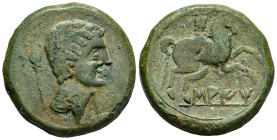 Saiti-Saetabi. Unit. 120-20 BC. Xátiva (Valencia). (Abh-2097). Anv.: Male head right, scepter behind. Rev.: Horseman right, holding palm, legend SAITI...