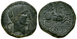 Segovia. Unit. 30-20 BC. Segovia. (Abh-2193). (Acip-1867). Anv.: Head of Augustus right, C. L on the sides. Rev.: Horseman right, holding spear, SEGOV...