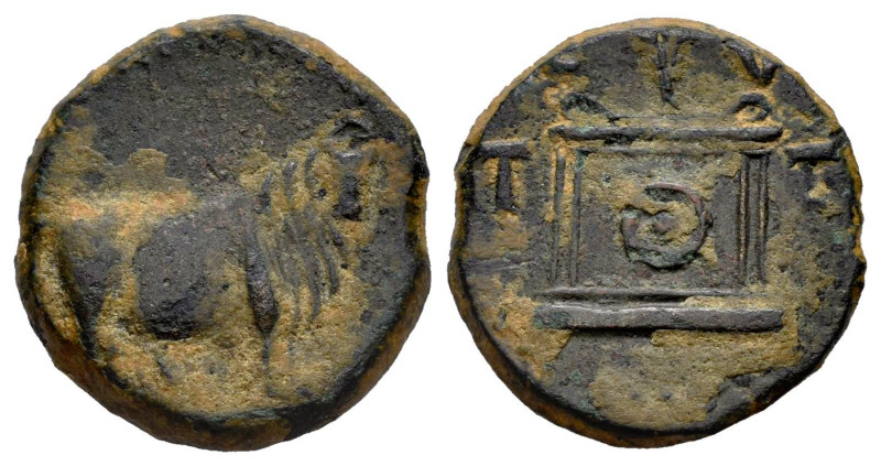 Cutt. Time of Tiberius. Half unit. 14-36 AD. Tarraco. (Abh-2377). Anv.: Toro a d...