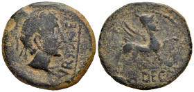 Ursone. Unit. 50 BC. Osuna (Sevilla). (Abh-2499). (Acip-2325). Anv.: Laureate male head right, VRSONE (underlined) before. Rev.: Sphinx right, (L. AP)...