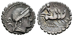 Naevius. C. Naevius Balbus. Denarius. 79 BC. Auxiliary mint of Rome. (Ffc-937). (Craw-382/1a). (Cal-1041). Anv.: Diademed head of Venus right, S.C. be...