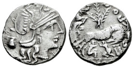 Pompeius. Sexergue Pompeius Fostulus. Denarius. 137 BC. Central Italy. (Ffc-1018). (Craw-235/1a). (Cal-1148). Anv.: Head of Roma right, X below chin, ...