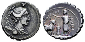 Postumius. A. Postumius A.f. Sp.n. Albinus. Denarius. 81 BC. Auxiliary mint of Rome. (Ffc-1071). (Craw-372/1). (Cal-1215). Anv.: Bust of Diana draped ...