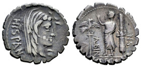 Postumius. A. Postumius A.f. Sp.n. Albinus. Denarius. 81 BC. Auxiliary mint of Rome. (Ffc-1072). (Craw-372/2). (Cal-1216). Anv.: HISPAN behind veiled ...