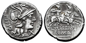 Sempronius. L. Sempronius Pitio. Denarius. 148 BC. Rome. (Ffc-1107). (Craw-216/1). (Cal-1251). Anv.: Head of Roma right, X below chin. PITIO behind. R...