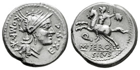Sergius. M. Sergius Silus. Denarius. 116-115 BC. Norte de Italia. (Ffc-1111). (Craw-286/1). (Cal-1271). Anv.: Head of Roma right, EX. S.C. before, ROM...