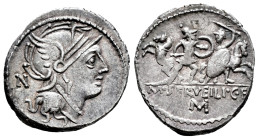 Servilius. M. Serveilius C. f. Denarius. 100 BC. Norte de Italia. (Ffc-1117). (Craw-327/1). (Cal-1276). Anv.: Head of Roma right, Greek letter N behin...