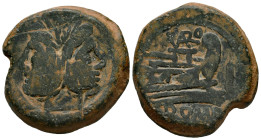 Terentius. A. Terentius Varro. Unit. 169-157 d.C. Rome. (Spink-711). (Craw-185/1). Anv.: Laureate head of Janus. Rev.: Prow of galley to right, VARO a...