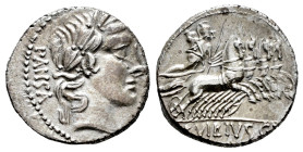 Vibius. C. Vibius C.f. Pansa. Denarius. 90 BC. Auxiliary mint of Rome. (Ffc-1201). (Craw-342/5b). (Cal-1354). Anv.: Large head of Apollo, in low relie...