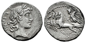 Vibius. C. Vibius C.f. Pansa. Denarius. 90 BC. Auxiliary mint of Rome. (Ffc-1204). (Craw-342/4b). (Cal-1357). Anv.: The head of Apollo is medium-large...