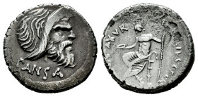 Vibius. C. Vibius C.f.C.n. Pansa. Denarius. 48 BC. Rome. (Ffc-1219). (Craw-449/1a). (Cal-1371). Anv.: PANSA below mask of Pan right. Rev.: (C.VIB)IVS....