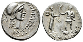 Pompeius Magnus. Cn. Pompeius Magnus y M. Poblicius. Denarius. 46-45 BC. Hispania. (Ffc-1). (Craw-469/a). (Cal-1146). Anv.: M. POBLICI. LEG. PRO. PR. ...
