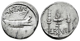 Mark Antony. Denarius. 32-31 a.C. Mint moving. (Ffc-37). (Craw-544/19). (Cal-184). Anv.: ANT. AVG. III. VIR. R.P.C. praetorian galley right. Rev.: LEG...