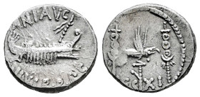 Mark Antony. Denarius. 32-31 a.C. Mint moving. (Ffc-44). (Craw-544/25). (Cal-191). Anv.: ANT. AVG. III. VIR. R.P.C. praetorian galley right. Rev.: LEG...