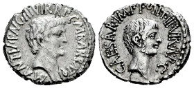 Mark Antony and Octavian. Denarius. 41 BC. Mint moving. Epheso?. (Ffc-9). (Craw-517/2). (Rsc-8a). Anv.: M•ANT•IMP•AVG•III•VIR•R•P•C•M•BARBAT•Q•P. Head...