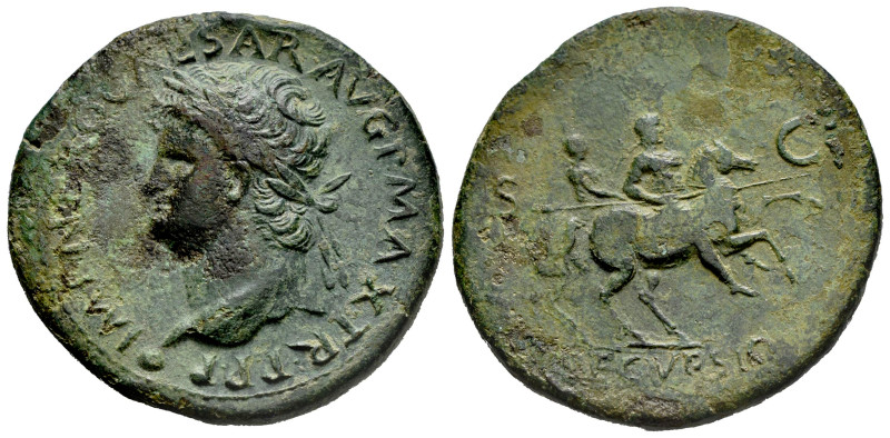 Nero. Sestertius. 67 AD. Lugdunum. (Ric-I 582). Anv.: IMP NERO CAESAR AVG P MAX ...